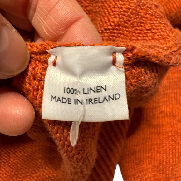 Paul Stuart Men's Orange V-Neck Irish Linen Made in Ireland Sweater Size XL - Picture 5 of 7